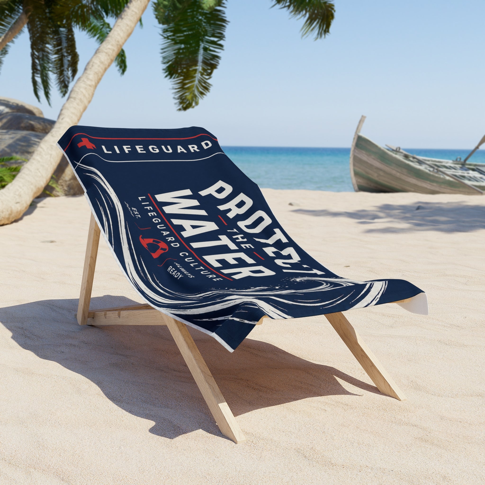 Protect The Water Lifeguard Beach Towel — Nautical Lifeguard Rescue Design