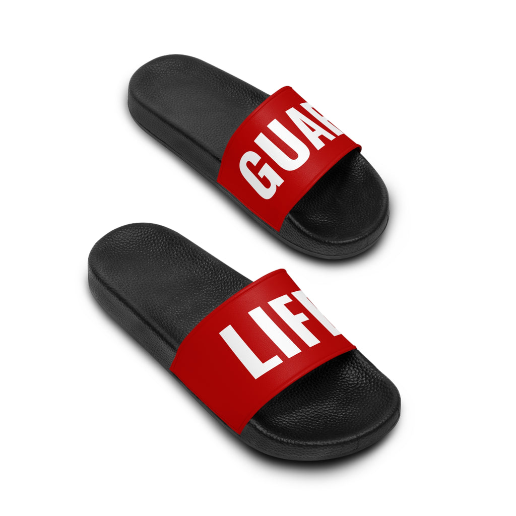 Men's Life Guard Slide Sandals — Red 'LIFE' & 'GUARD' Pool Slides for Men