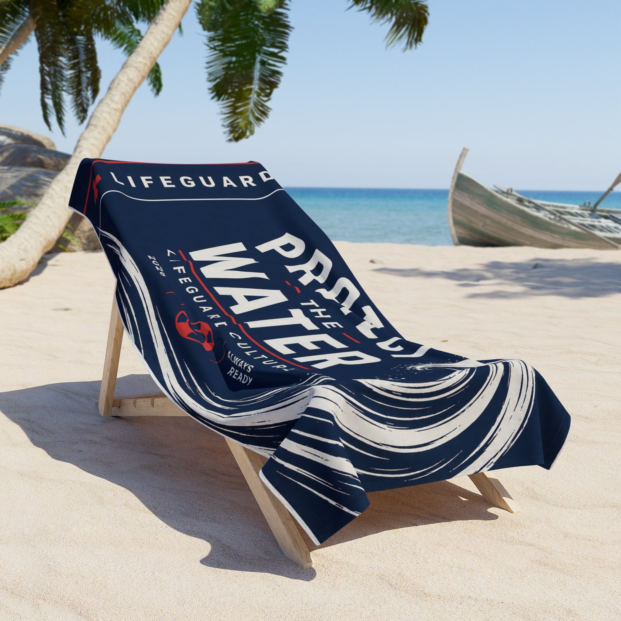 Protect The Water Lifeguard Beach Towel — Nautical Lifeguard Rescue Design
