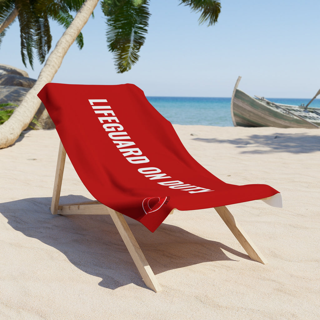 Lifeguard On Duty Beach Towel — Red Rescue Pool & Beach Towel