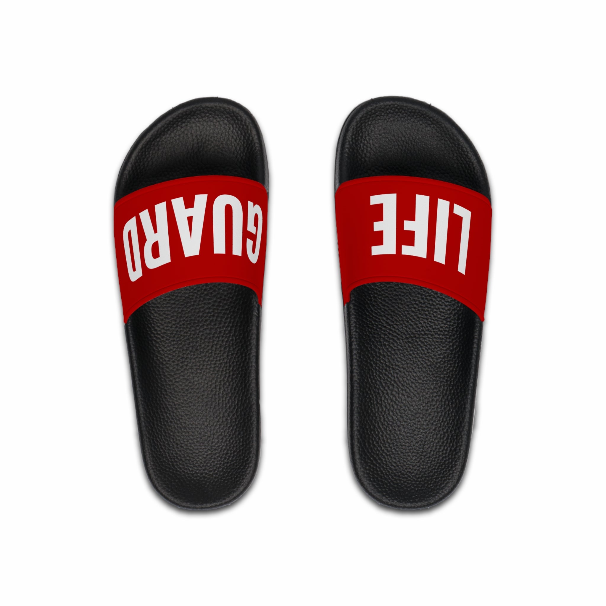 Men's Life Guard Slide Sandals — Red 'LIFE' & 'GUARD' Pool Slides for Men