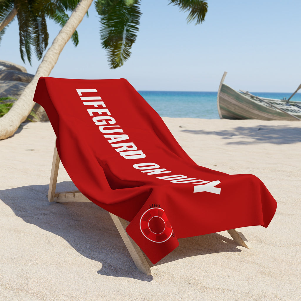 Lifeguard On Duty Beach Towel — Red Rescue Pool & Beach Towel