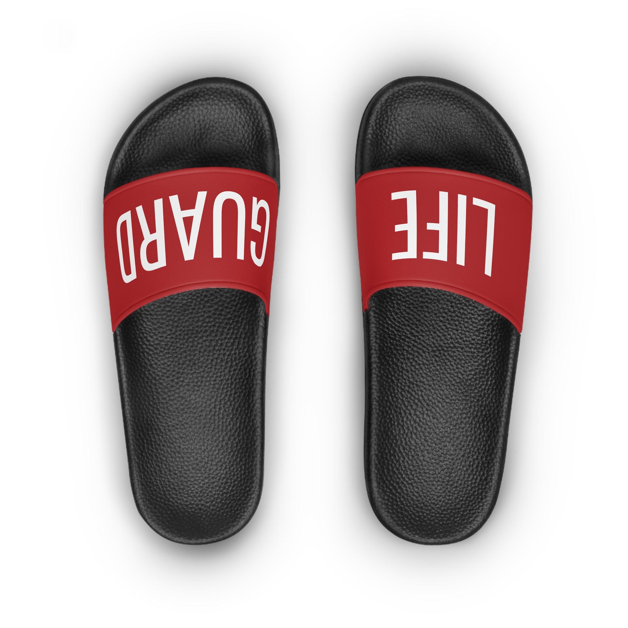 Women's Life Guard Slide Sandals — Red 'LIFE GUARD' Beach Pool Slides for Women